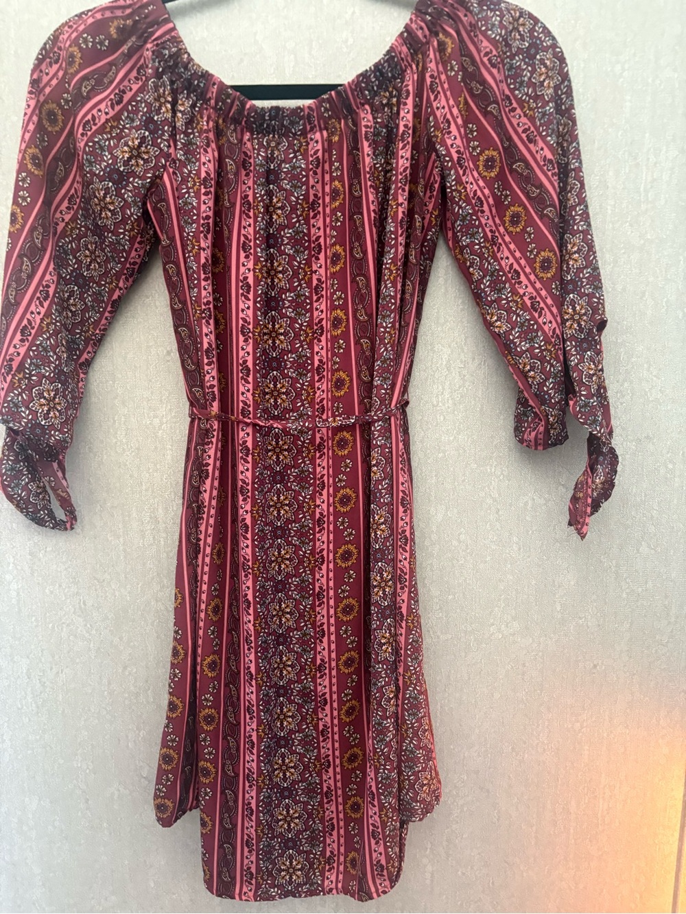 Rue21 Burgundy and Pink Off-Shoulder Boho Mini Dress